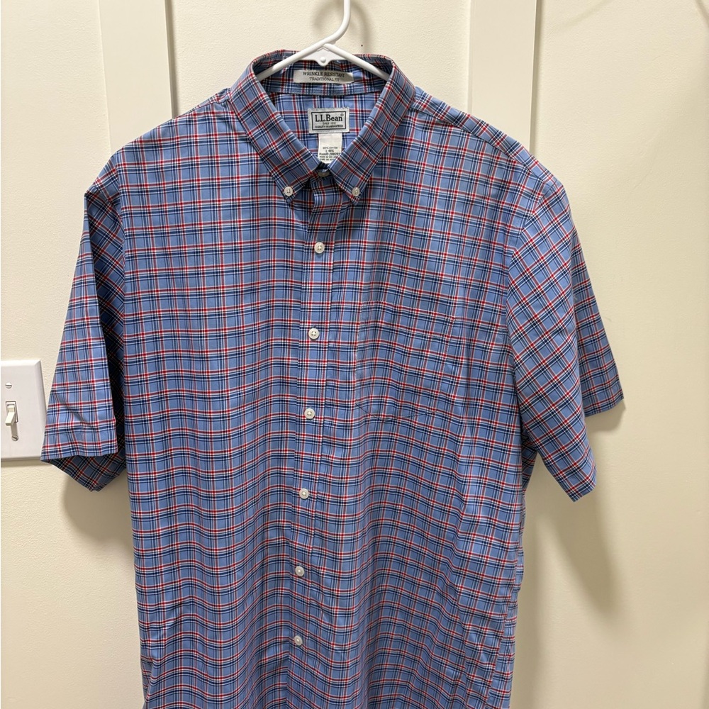 L.L. Bean Casual Blue and Red Checkered Shirt